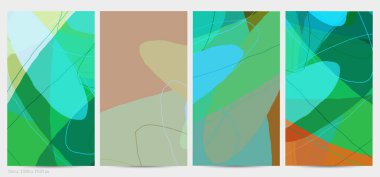 Asgari moda tarzında bir grup vektör soyut yaratıcı arka plan. Sosyal medya için modern şablonlar. Eğlenceli karalama şekli. Soyut geometrik şekilleri ve renkleri olan sanat manzarası.