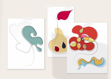 Gölge kaplamalı soyut el çizimi vektör çizimi poster. Çizgi sanatsal çizim ve doku. Retro düz renkler organik doğal tasarım. Organik sağlıklı vejetaryen karalaması..