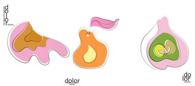 Soyut el çizimi vektör sanatsal logo seti beyaza izole edildi. Çizgi sanatsal çizim ve doku. Retro düz renkler organik doğal Eko gıda tasarımı. Organik sağlıklı vejetaryen karalaması..