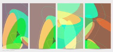 Asgari moda tarzında bir grup vektör soyut yaratıcı arka plan. Sosyal medya için modern şablonlar. Eğlenceli karalama şekli. Soyut geometrik şekilleri ve renkleri olan sanat manzarası.