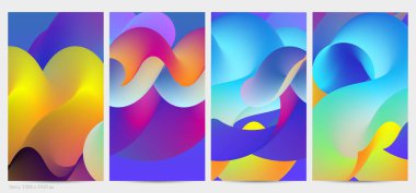 Üç boyutlu sıvı dalgalı şekil. Parlak bulutlu fütüristik arka plan. Soyut müzik dalgalarında canlı gradyan akışı. Dinamik sıvı doku. Moda post tasarımı için yaratıcı vektör şablonu.