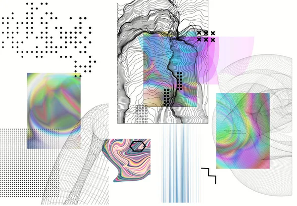 Abstracte Kunstachtergrond Met Geometrische Sci Elementen High Tech Cyberpunk Technologie — Stockvector