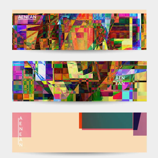 Abstract Vector Banner Sjabloon Kleine Gebroken Pixel Vervorming Glitch Kunst — Stockvector