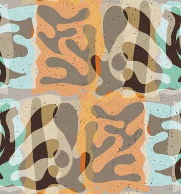Organik Matisse şekillerinin kusursuz desenleri. Doğal toprak renkleri. Çiçekli sualtı yaşamı. Soyut deniz yosunu kamuflaj arka planı. Moda dalgalı geometri. Rastgele katmanlanmış el çizimi sanat.