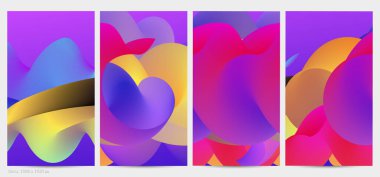 Üç boyutlu sıvı dalgalı şekil. Parlak bulutlu fütüristik arka plan. Soyut müzik dalgalarında canlı gradyan akışı. Dinamik sıvı doku. Moda post tasarımı için yaratıcı vektör şablonu.