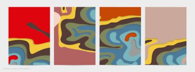 Soyut üç boyutlu kağıt, sanatı keser. Dalgalı kağıt işçiliğiyle renkli bir arka plan. Sanatsal vektör gerçekçi gölgeli şekilleri kesiyor. Parlak oyma dokusu. Topografi yardım taklidi.