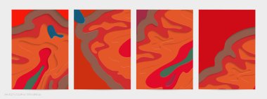 Soyut üç boyutlu kağıt, sanatı keser. Dalgalı kağıt işçiliğiyle renkli bir arka plan. Sanatsal vektör gerçekçi gölgeli şekilleri kesiyor. Parlak oyma dokusu. Topografi yardım taklidi.