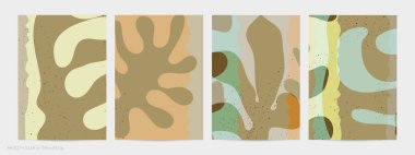 Matisse organik grange desenli. Doğal çiçek motifli soyut çağdaş uçucu şablonu. Asgari orta yüzyıl sanat geçmişi. Düz toprak renklerinde sanatsal botanik elementler.