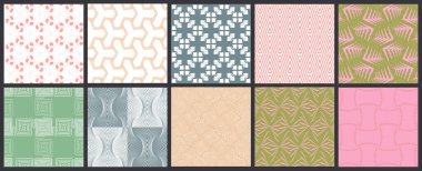 Basit geometrik dokular. Kusursuz geometrik minimalist desenlerin toplanması. Arka planlar ve duvar kağıtları. Tekstil süsü. Düzgünce gruplandırılmış ve katmanlanmış sürükleme ve kumaş paletine bırak.