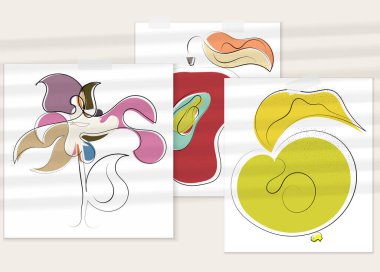 Gölge kaplamalı soyut el çizimi vektör çizimi poster. Çizgi sanatsal çizim ve doku. Retro düz renkler organik doğal tasarım. Organik sağlıklı vejetaryen karalaması..