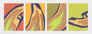 Soyut üç boyutlu kağıt, sanatı keser. Dalgalı kağıt işçiliğiyle renkli bir arka plan. Sanatsal vektör gerçekçi gölgeli şekilleri kesiyor. Parlak oyma dokusu. Topografi yardım taklidi.