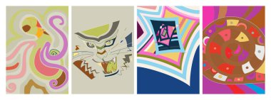 Sanatsal soyut vektör. Duvar yazısı tarzında süslü kıvrımlı posterler. Kübizm sanat tasarım elementleri. Modern mistik doğal ruhani fikir. El çiziminde gelecekçi geometri.