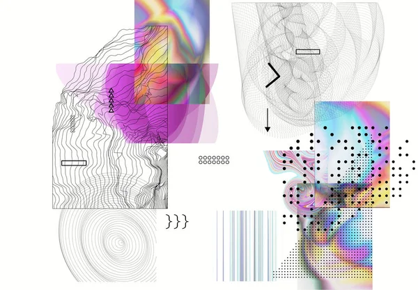 Arte Abstrata Com Elementos Geométricos Ficção Científica Tecnologia Cyberpunk Alta —  Vetores de Stock