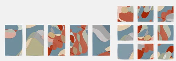 社交媒体加强背景设置 特拉佐艺术图案与波浪形的形状和线条在泥土的自然色彩为时尚界销售故事后 Instagram广告营销技术 — 图库矢量图片