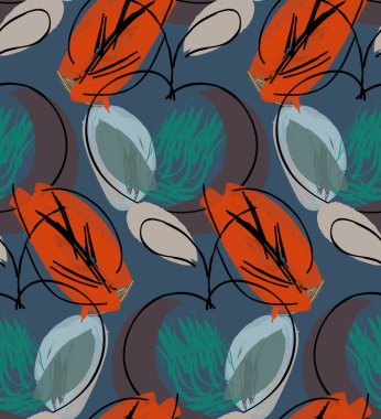 Elle çizilmiş karalamalarla soyut, pürüzsüz desen. İşaretli boya ile yapılmış parlak renkli karalamalar. Pürüzlü mürekkep damlaları ve çiçek bahçesi motifi. Sanatsal duvar kağıdı kaplama tasarımı.