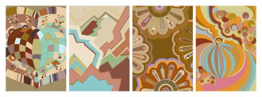 Sanatsal soyut vektör. Duvar yazısı tarzında süslü kıvrımlı posterler. Kübizm sanat tasarım elementleri. Modern mistik doğal ruhani fikir. El çiziminde gelecekçi geometri.