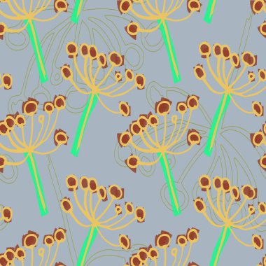 Soyut el çizimi vektör pürüzsüz desen. Çiçek motifleri, kaba acı dokusu, doğal toprak renkleri. Noktalar damlalar işaretleyici fırça darbeleri sanatsal arkaplan oluşturur.