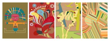 Sanatsal soyut vektör. Duvar yazısı tarzında süslü kıvrımlı posterler. Kübizm sanat tasarım elementleri. Modern mistik doğal ruhani fikir. El çiziminde gelecekçi geometri.