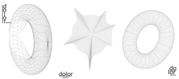 Set Astratto Oggetti Vettoriali Struttura Molecolare Della Griglia Forma Geometrica — Vettoriale Stock