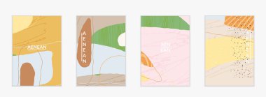 Karmaşık şekilli vektör kapağı şablonu veya elle çizilmiş cıvatalar. Çizgili dalgalı şekiller ve çizgi tasarımları. Düz tarzda soyut hipster arkaplan. Modern sanat modelleri.