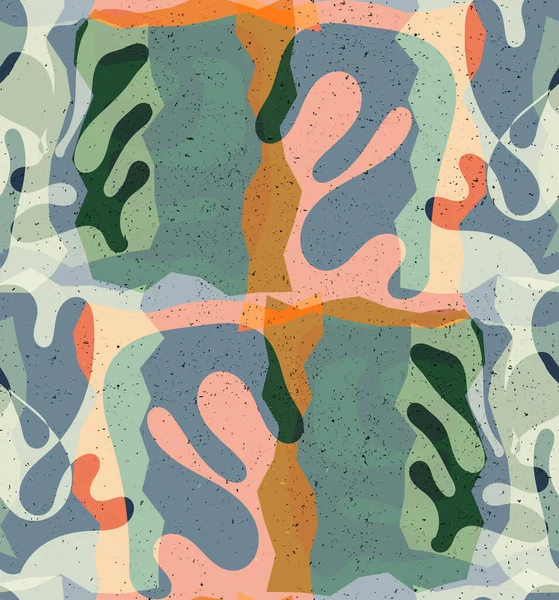 有机马蒂斯形状的矢量无缝图案 天然的泥土色 水底植物的生命 摘要海藻伪装背景 流行的浮动波浪形几何 随机分层手绘艺术 — 图库矢量图片