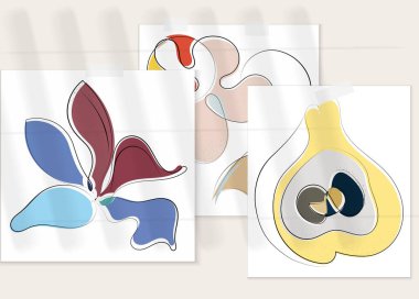 Gölge kaplamalı soyut el çizimi vektör çizimi poster. Çizgi sanatsal çizim ve doku. Retro düz renkler organik doğal tasarım. Organik sağlıklı vejetaryen karalaması..