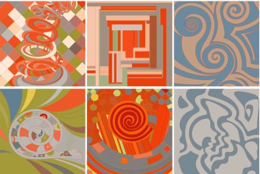 Sanatsal soyut vektör. Duvar yazısı tarzında süslü kıvrımlı posterler. Kübizm sanat tasarım elementleri. Modern mistik doğal ruhani fikir. El çiziminde gelecekçi geometri.