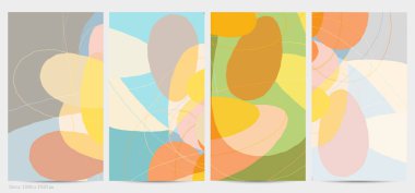 Asgari moda tarzında bir grup vektör soyut yaratıcı arka plan. Sosyal medya için modern şablonlar. Eğlenceli karalama şekli. Soyut geometrik şekilleri ve renkleri olan sanat manzarası.