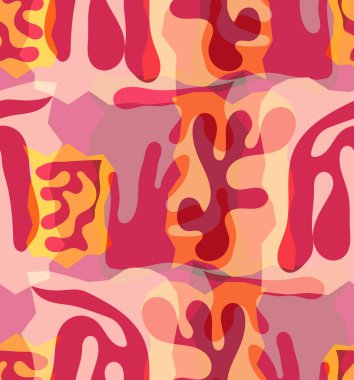 Organik Matisse şekillerinin kusursuz desenleri. Doğal toprak renkleri. Çiçekli sualtı yaşamı. Soyut deniz yosunu kamuflaj arka planı. Moda dalgalı geometri. Rastgele katmanlanmış el çizimi sanat.