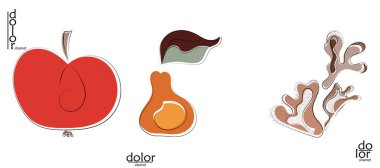 Soyut el çizimi vektör sanatsal logo seti beyaza izole edildi. Çizgi sanatsal çizim ve doku. Retro düz renkler organik doğal Eko gıda tasarımı. Organik sağlıklı vejetaryen karalaması..