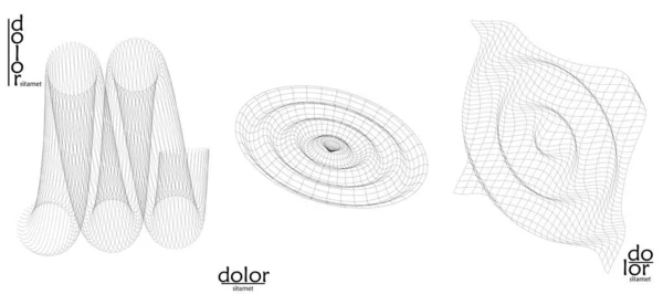 Set Astratto Oggetti Vettoriali Struttura Molecolare Della Griglia Forma Geometrica — Vettoriale Stock