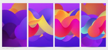 Üç boyutlu sıvı dalgalı şekil. Parlak bulutlu fütüristik arka plan. Soyut müzik dalgalarında canlı gradyan akışı. Dinamik sıvı doku. Moda post tasarımı için yaratıcı vektör şablonu.