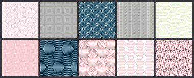 Basit geometrik dokular. Kusursuz geometrik minimalist desenlerin toplanması. Arka planlar ve duvar kağıtları. Tekstil süsü. Düzgünce gruplandırılmış ve katmanlanmış sürükleme ve kumaş paletine bırak.