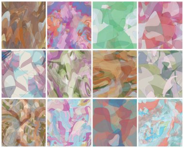 Soyut suluboya kusursuz vektör deseni ayarlandı. Rastgele şeffaf dalgalı şekiller sanatsal acı dokusu yaratır. Pastel renginde arka plan organik doğal toprak renkleriyle. Evrensel duvar kağıdı sanat kiti.