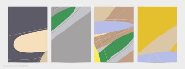 Asgari moda tarzında bir grup vektör soyut yaratıcı arka plan. Sosyal medya için modern şablonlar. Eğlenceli karalama şekli. Soyut geometrik şekilleri ve renkleri olan sanat manzarası.