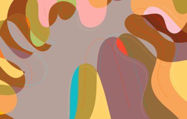 Soyut vektör duvar kağıdı, dalgalı şekilli sanat terrazzo deseni ve doğal renklerde çizgiler. Moda sezonluk reklam pazarlama teknolojileri için minimum modern şablon..