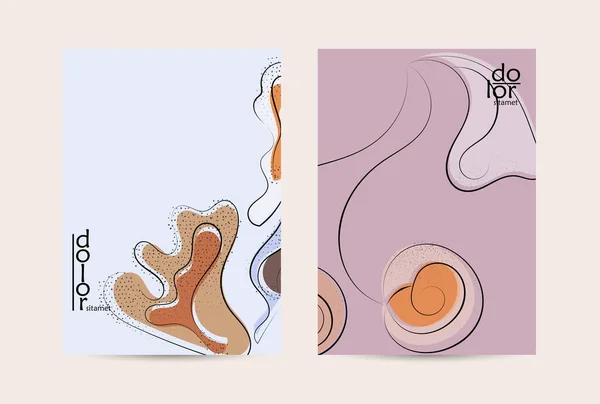 手描きフルーツグランジテクスチャの抽象ベクトルフライヤーテンプレート 平色のフードコンセプトイラスト 健康的な食事パンフレットのレイアウト ラインアートフルーツロゴデザイン 曲線波線 — ストックベクタ