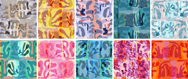 Conjunto Patrón Sin Costura Vectorial Formas Orgánicas Matisse Vida Submarina — Vector de stock