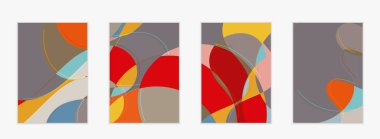 Soyut vektör davetiye şablonu, dalgalı geometrik soyut şekilli sanat terrazzo deseni ve yeryüzündeki doğal organik renkte çizgiler. Düğün davetiyesi için minimum modern tasarım..