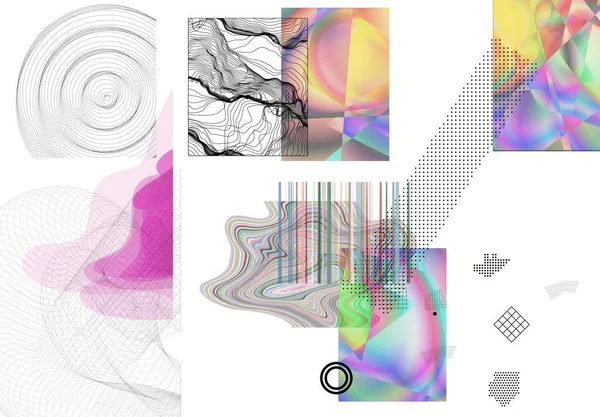 Abstracte Kunstachtergrond Met Geometrische Sci Elementen High Tech Cyberpunk Technologie — Stockvector