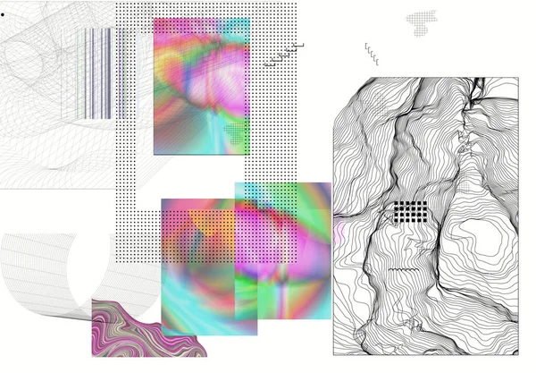 Abstracte Kunstachtergrond Met Geometrische Sci Elementen High Tech Cyberpunk Technologie — Stockvector