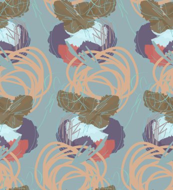 Elle çizilmiş karalamalarla soyut, pürüzsüz desen. İşaretli boya ile yapılmış parlak renkli karalamalar. Pürüzlü mürekkep damlaları ve çiçek bahçesi motifi. Sanatsal duvar kağıdı kaplama tasarımı.