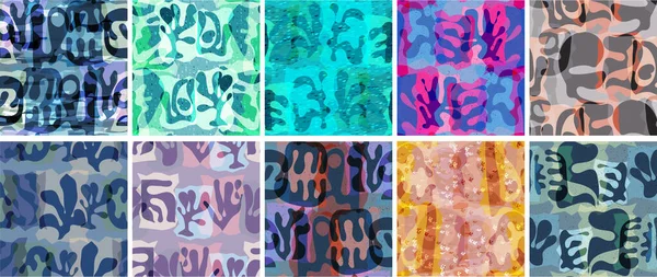 Ensemble Motifs Vectoriels Sans Couture Formes Organiques Matisse Naturel Couleur — Image vectorielle