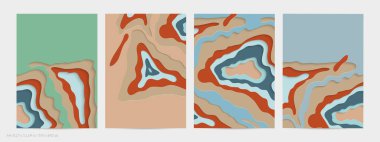 Soyut üç boyutlu kağıt, sanatı keser. Dalgalı kağıt işçiliğiyle renkli bir arka plan. Sanatsal vektör gerçekçi gölgeli şekilleri kesiyor. Parlak oyma dokusu. Topografi yardım taklidi.