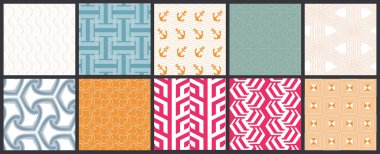 Basit geometrik dokular. Kusursuz geometrik minimalist desenlerin toplanması. Arka planlar ve duvar kağıtları. Tekstil süsü. Düzgünce gruplandırılmış ve katmanlanmış sürükleme ve kumaş paletine bırak.