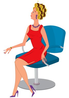 kırmızı bir elbise ve saç Silindirler kadında çizgi film