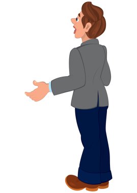 çizgi adam gri ceket ve Mavi pantolon arkadan görünüm