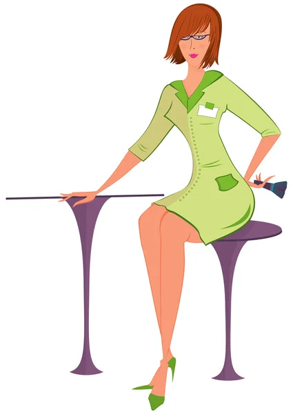 Γυναίκα κινουμένων σχεδίων στο πράσινο ενιαία με βούρτσα — Διανυσματικό Αρχείο