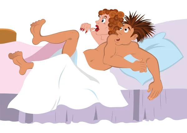 Cartoon couple in the bed — Stock Vector