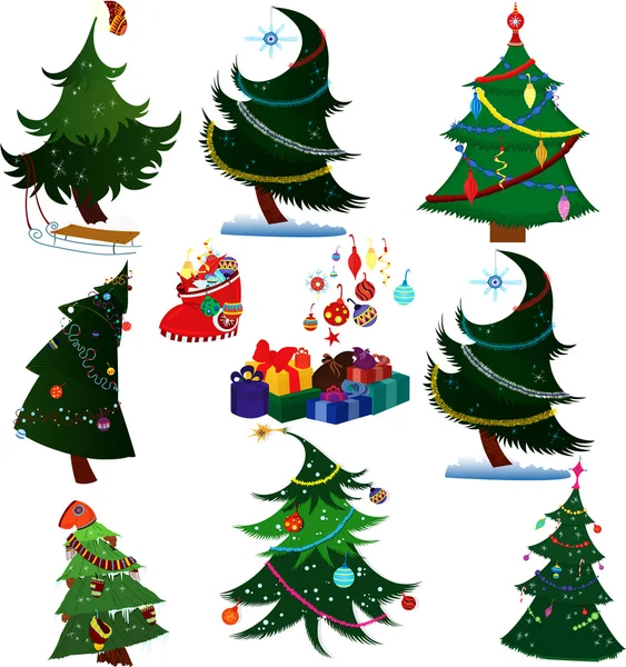 Cartoon Christmas trees with presents — Stock Vector